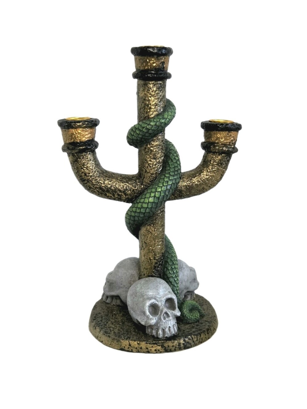 Gothic Snake & Skull Macabre Candelabra Halloween Decor Large 3-Arm Heavy Vtg.